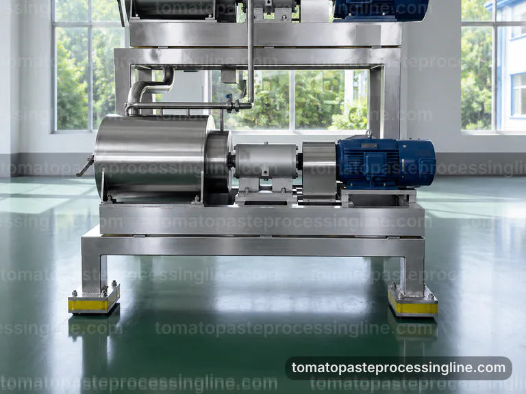 industrial tomato paste processing line, hygienic design: pulp refinement with skin and seed removal section connection view