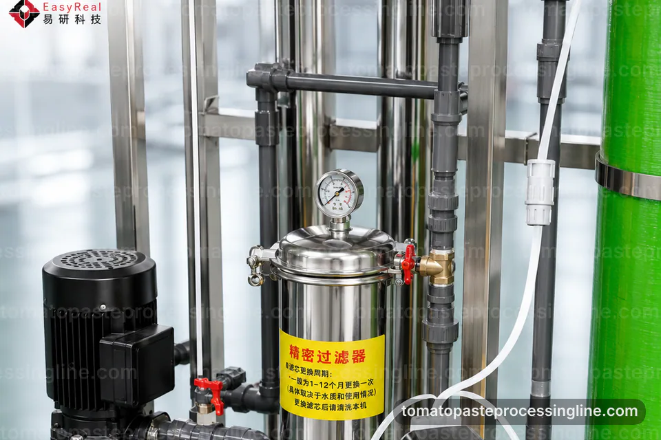 industrial tomato paste processing line, hygienic design: tomato break and refiner section operating stage