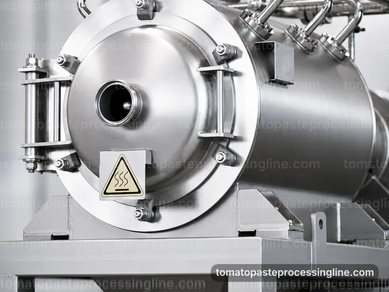 industrial tomato paste processing line, applied process engineering: pulp refinement with skin and seed removal section connection view