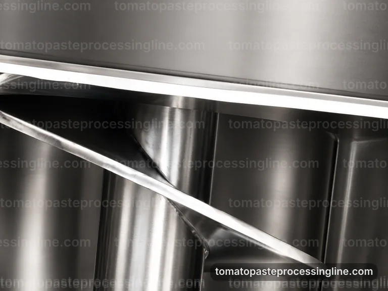 industrial tomato paste processing line, feed and output handling: pulp refinement with skin and seed removal section connection view
