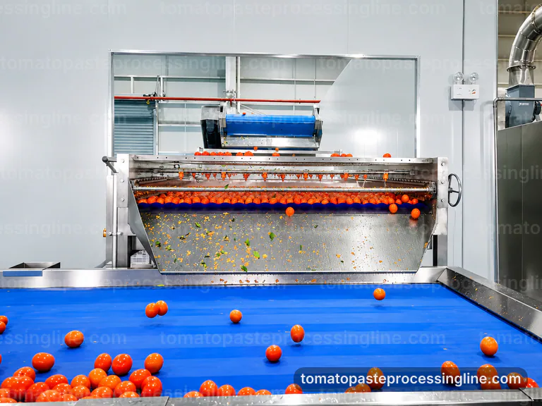 Industrial Tomato Paste Processing Line: Process Sequence Interface industrial tomato paste processing line, process sequence: tomato break and refiner section connection view