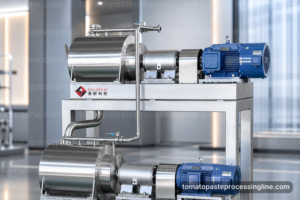 industrial tomato paste processing line, selection criteria: pulp refinement with skin and seed removal section operating stage