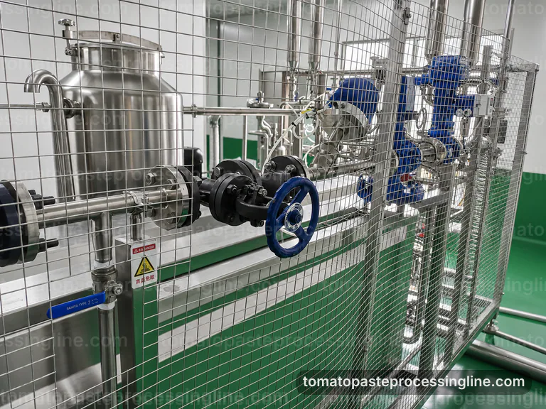 industrial tomato paste processing line, performance troubleshooting: tomato break and refiner section connection view