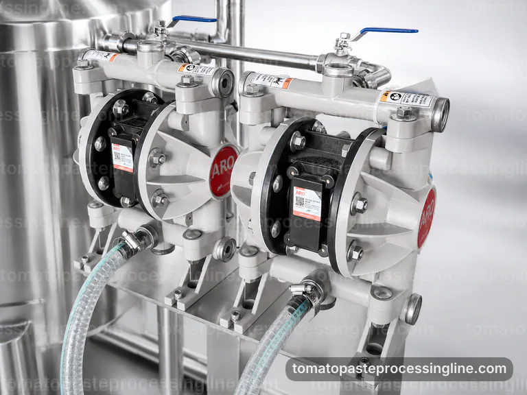 Industrial Tomato Paste Processing Line: Configuration Options Interface industrial tomato paste processing line, configuration options: tomato break and refiner section connection view