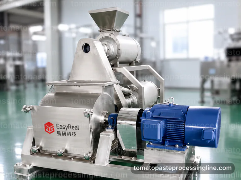 Industrial Tomato Paste Processing Line: Operating Principle Interface industrial tomato paste processing line, operating principle: pulp refinement with skin and seed removal section connection view
